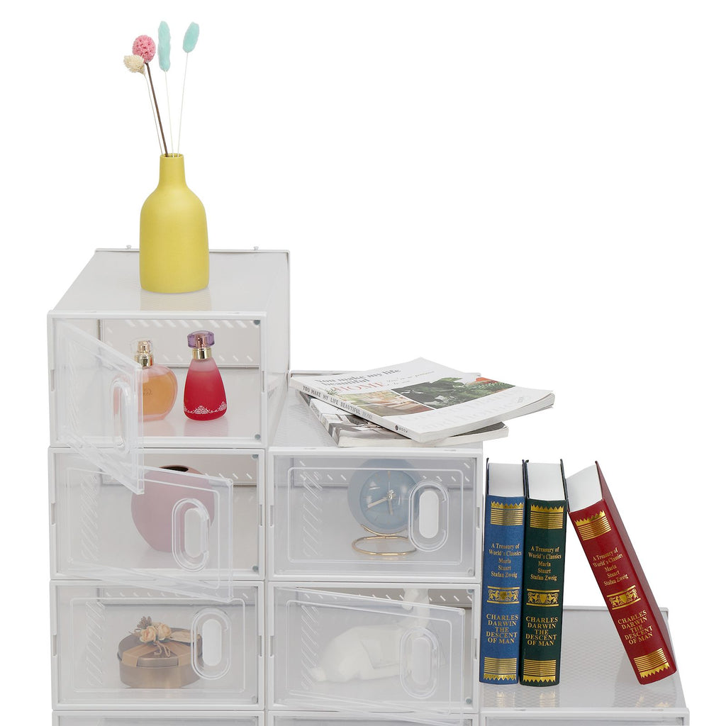 Foldable Stackable Shoe Storage Boxes with Transparent Doors