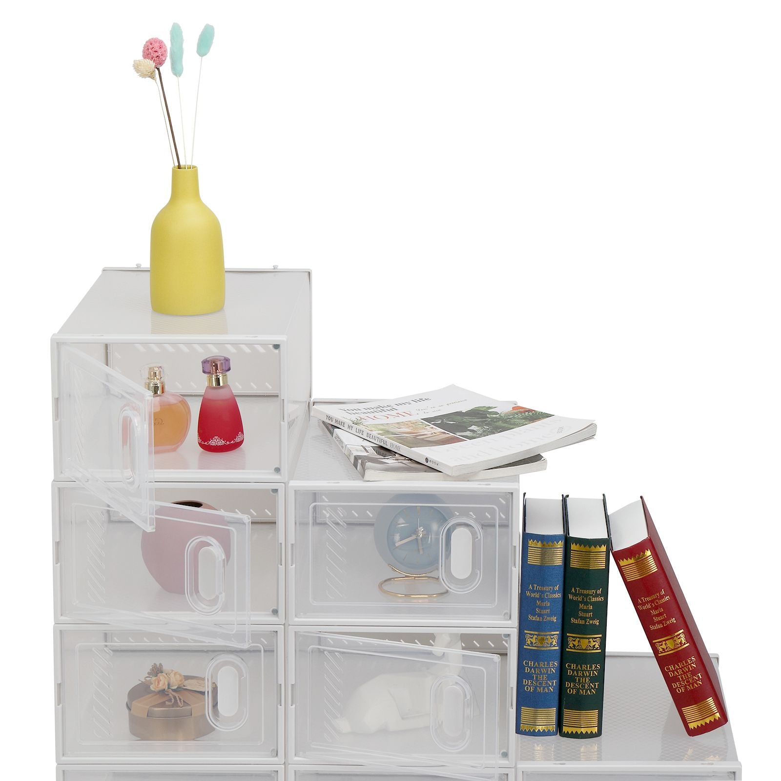 Foldable Stackable Shoe Storage Boxes with Transparent Doors