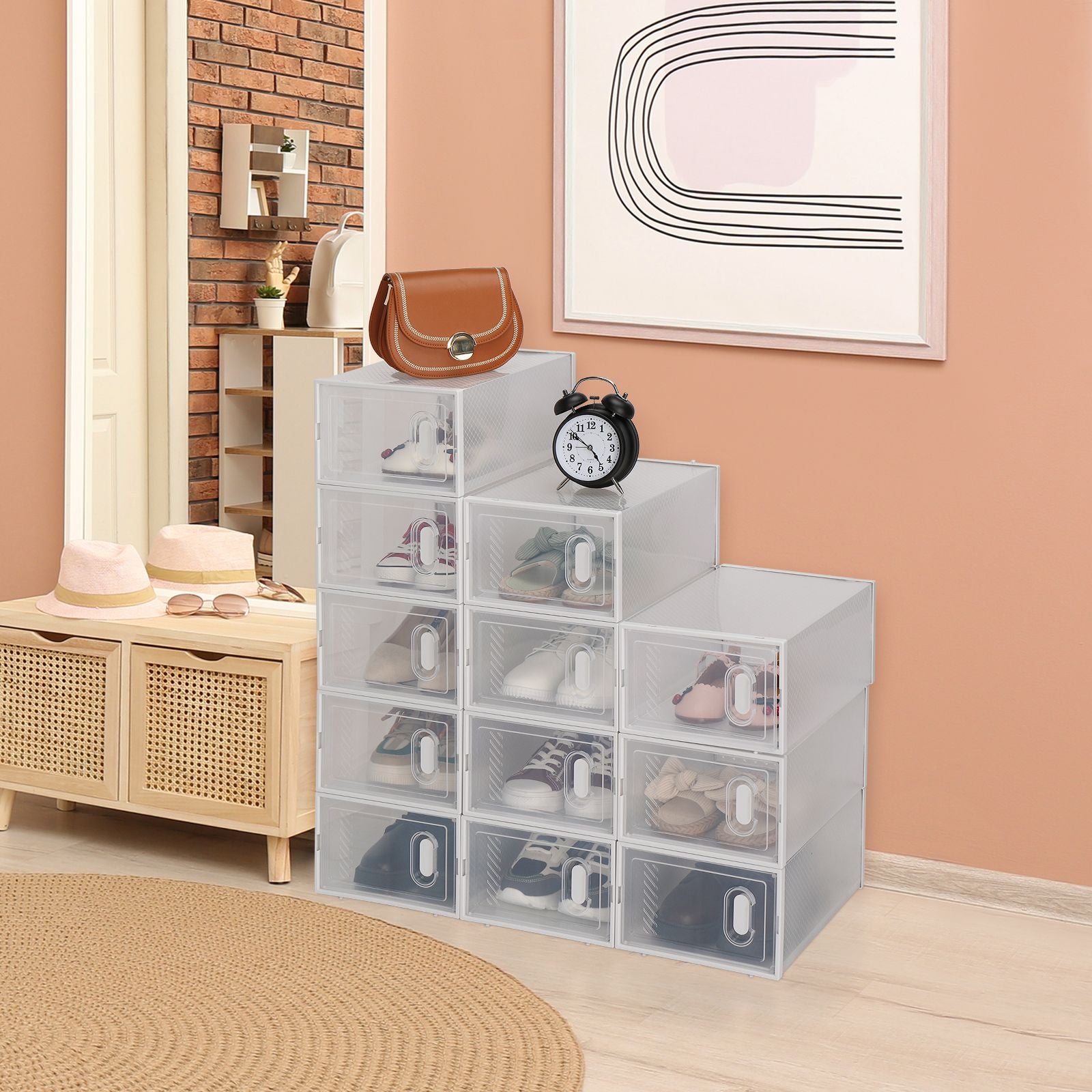 Foldable Stackable Shoe Storage Boxes with Transparent Doors