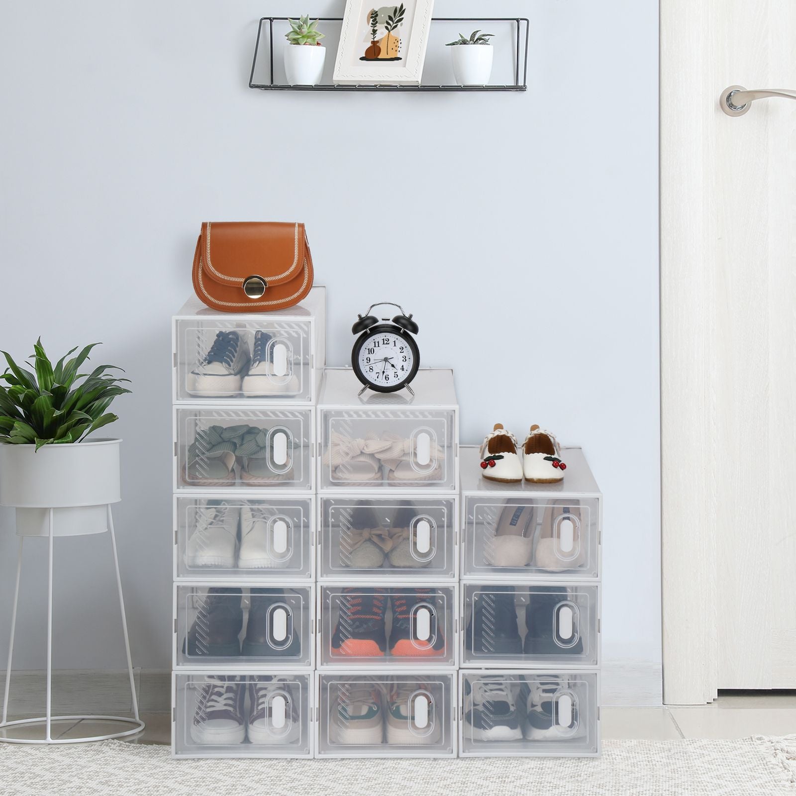 Foldable Stackable Shoe Storage Boxes with Transparent Doors