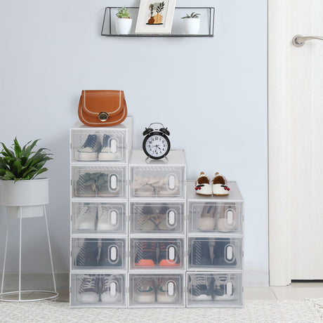Foldable Stackable Shoe Storage Boxes with Transparent Doors