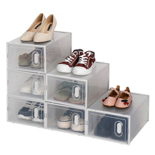 Clear Stackable Shoe Storage Boxes – 6 Pack Foldable Plastic Organizers