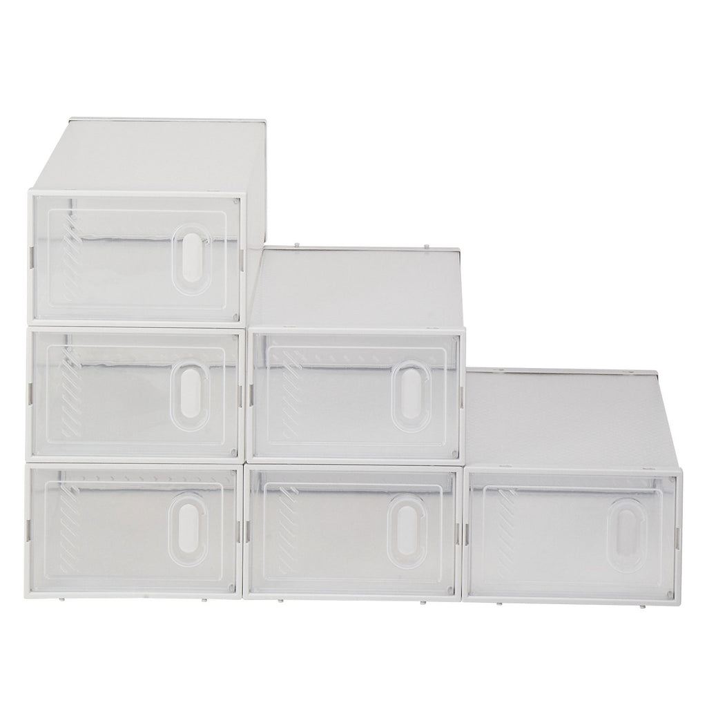 Clear Stackable Shoe Storage Boxes – 6 Pack Foldable Plastic Organizers