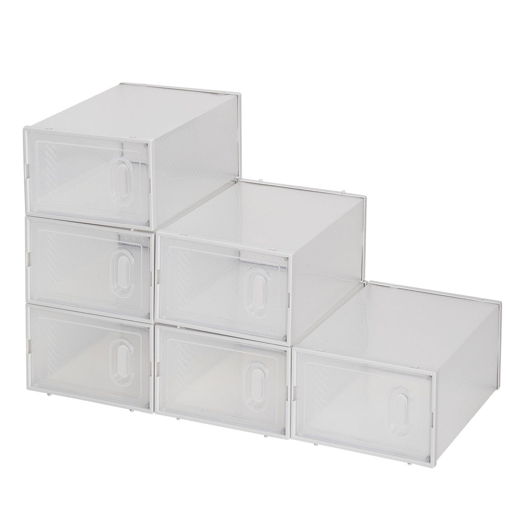 Clear Stackable Shoe Storage Boxes – 6 Pack Foldable Plastic Organizers