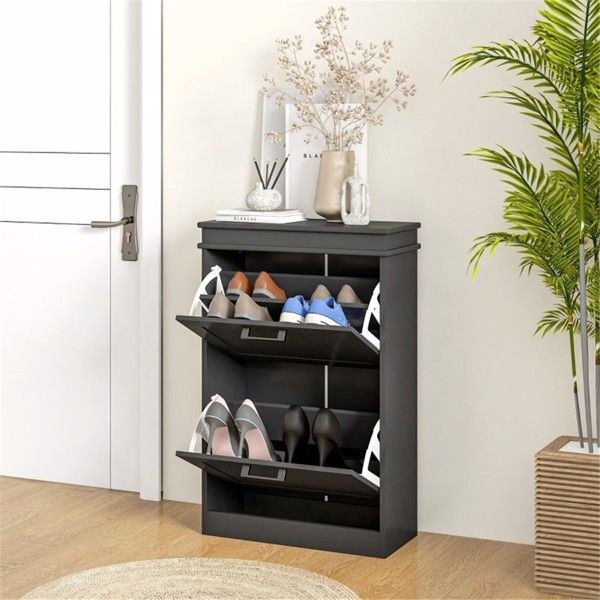 Compact Shoe Storage Cabinet with Tilt-Out Drawers