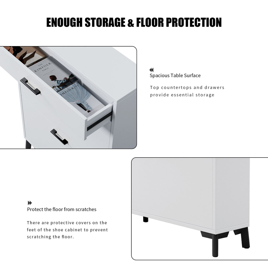Freestanding Shoe Organizer with Flip-Top Drawers and Bottom Rack