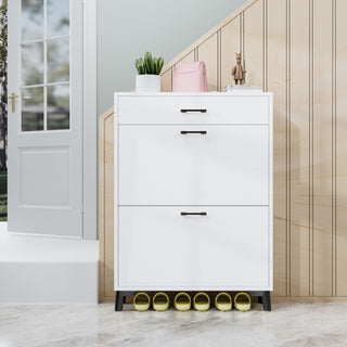 Freestanding Shoe Organizer with Flip-Top Drawers and Bottom Rack