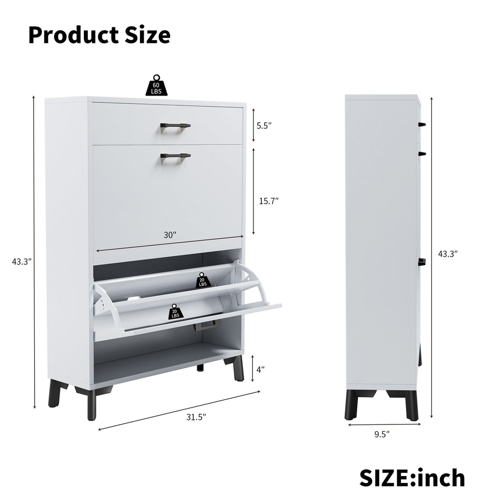 Freestanding Shoe Organizer with Flip-Top Drawers and Bottom Rack