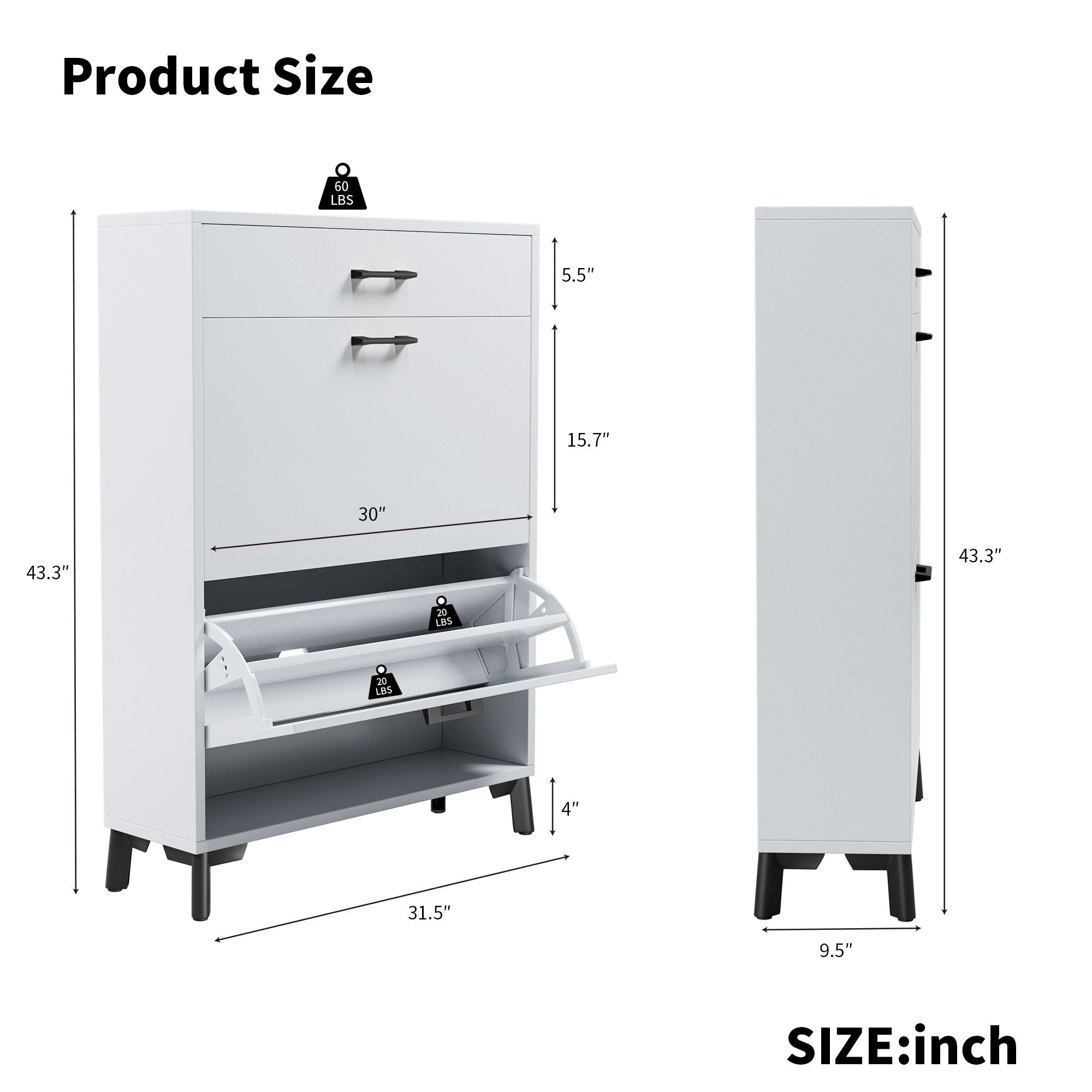 Freestanding Shoe Organizer with Flip-Top Drawers and Bottom Rack