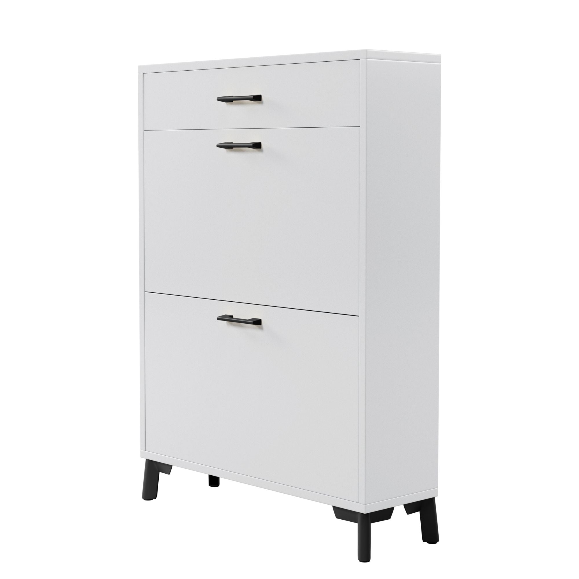 Freestanding Shoe Organizer with Flip-Top Drawers and Bottom Rack