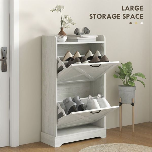 Compact Farmhouse Shoe Storage Cabinet with Adjustable Shelves