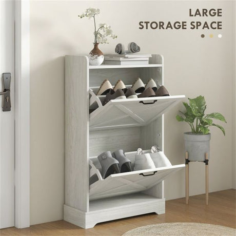 Compact Farmhouse Shoe Storage Cabinet with Adjustable Shelves