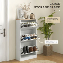 Shoe Storage Cabinet with Tilt-Out Drawers, Holds 18 Pairs