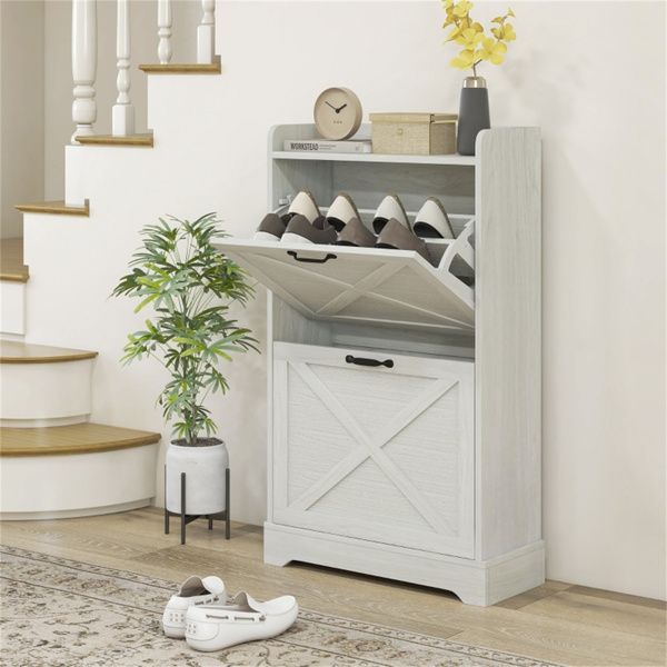 Compact Farmhouse Shoe Storage Cabinet with Adjustable Shelves