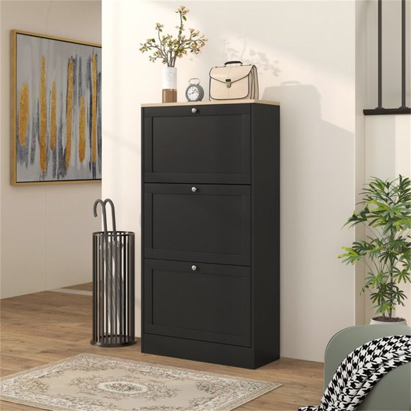Modern Tilt-Out Shoe Cabinet for Narrow Entryways