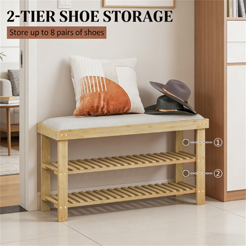 Cushioned Two-Tier Entryway Shoe Storage Bench