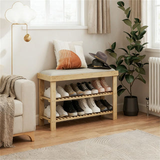 Cushioned Two-Tier Entryway Shoe Storage Bench