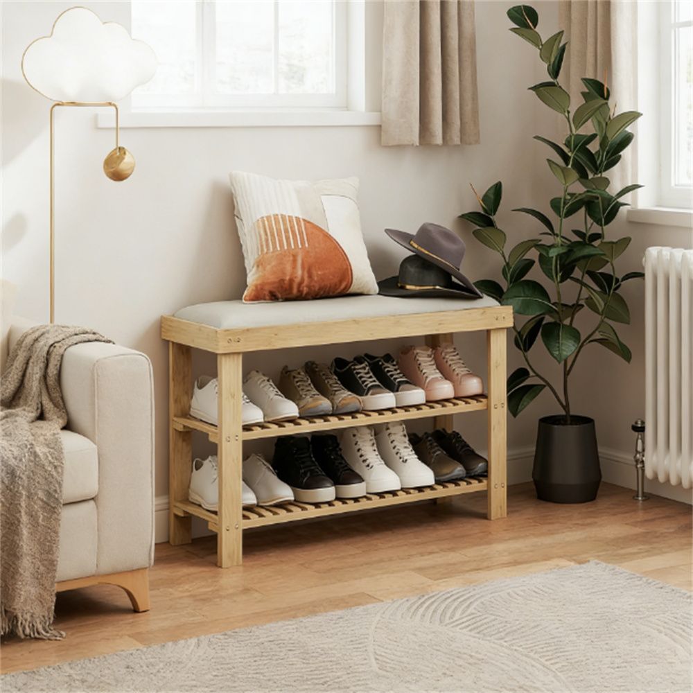 Cushioned Two-Tier Entryway Shoe Storage Bench