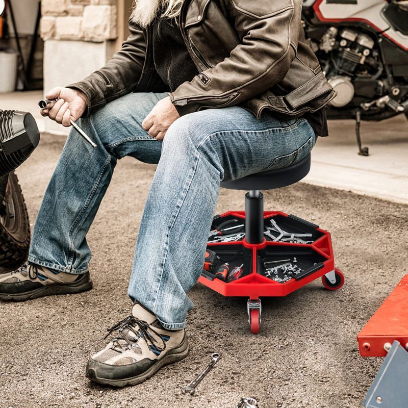 Adjustable Rolling Mechanic Stool with Tool Tray