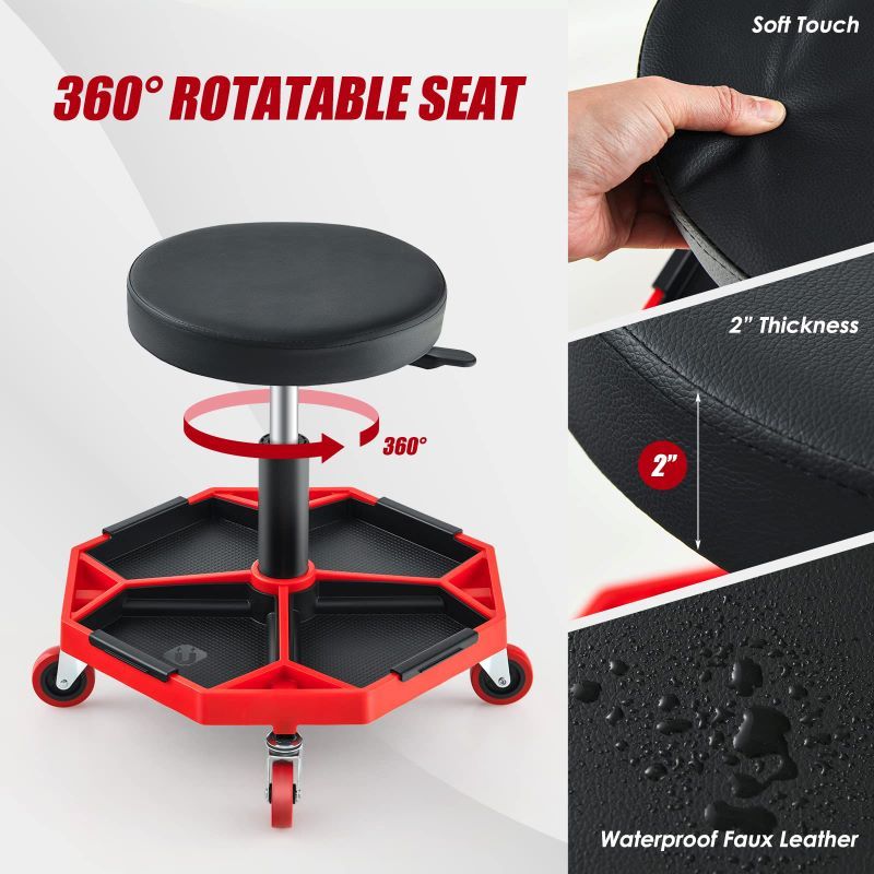 Adjustable Rolling Mechanic Stool with Tool Tray