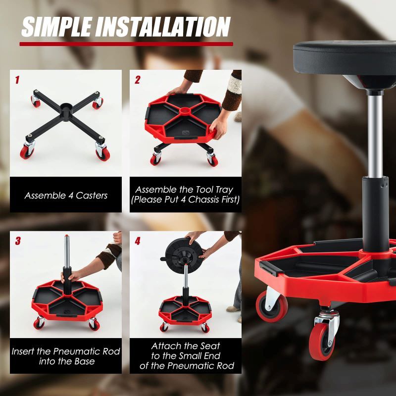 Adjustable Rolling Mechanic Stool with Tool Tray