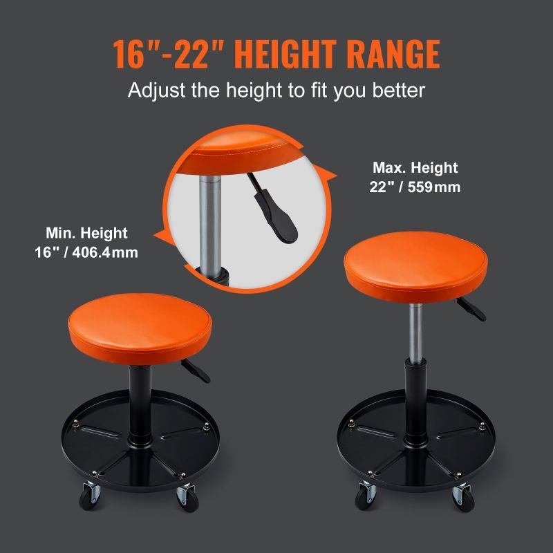 Adjustable Rolling Mechanic Stool with Tool Tray