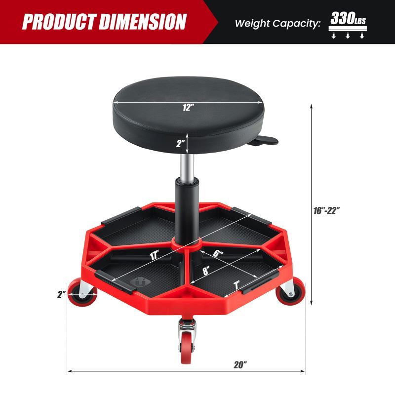 Adjustable Rolling Mechanic Stool with Tool Tray