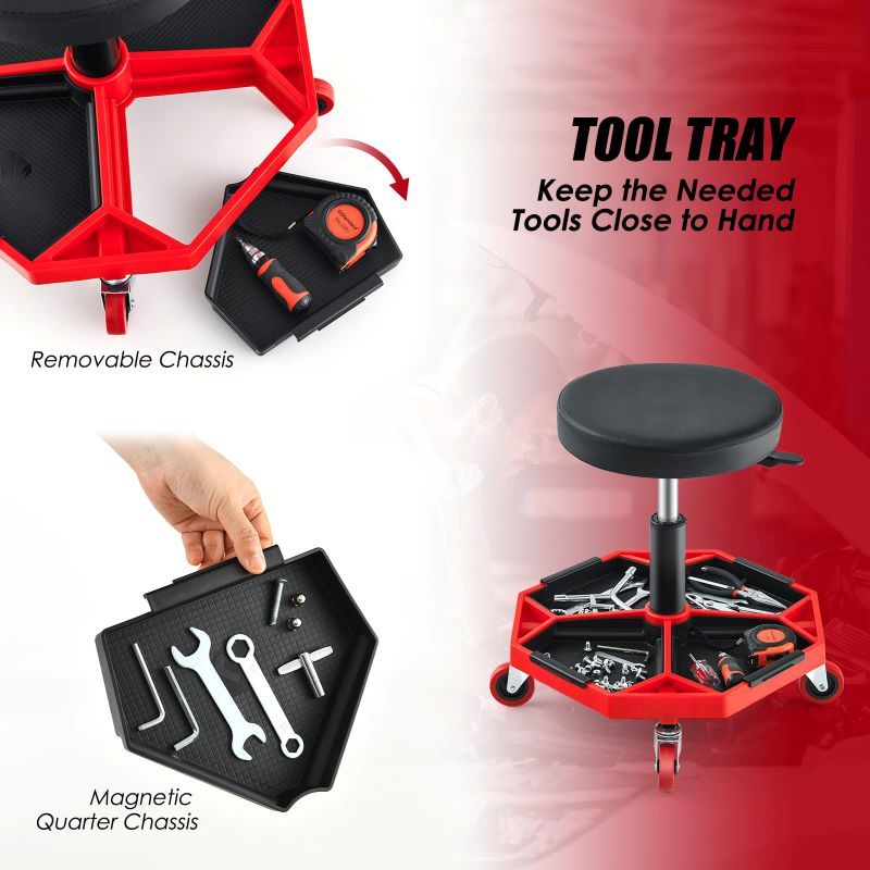 Adjustable Rolling Mechanic Stool with Tool Tray