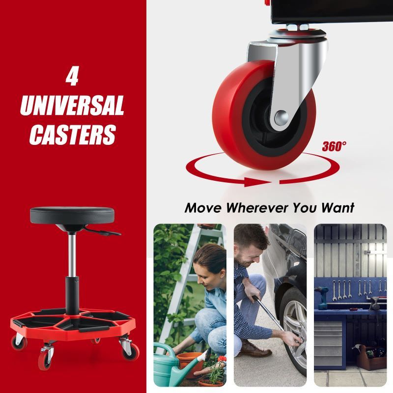 Adjustable Rolling Mechanic Stool with Tool Tray