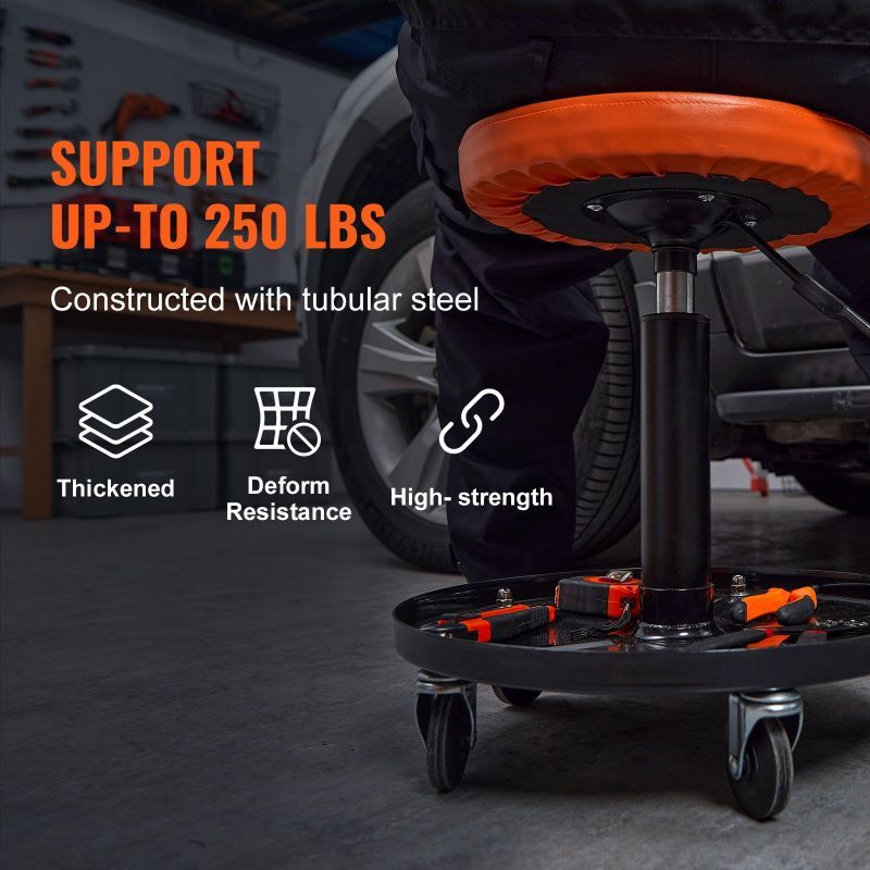 Adjustable Rolling Mechanic Stool with Tool Tray