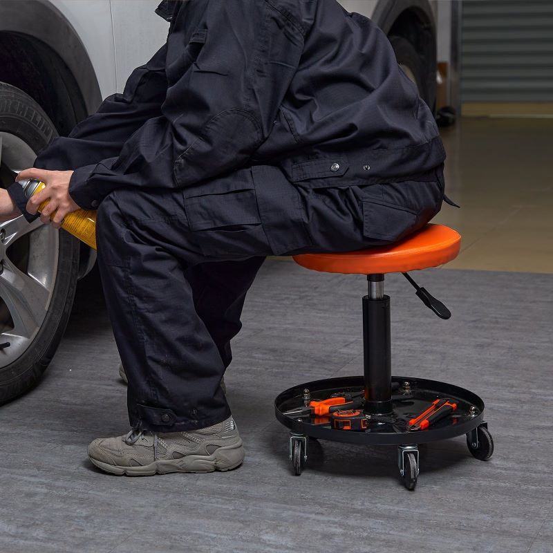 Adjustable Rolling Mechanic Stool with Tool Tray