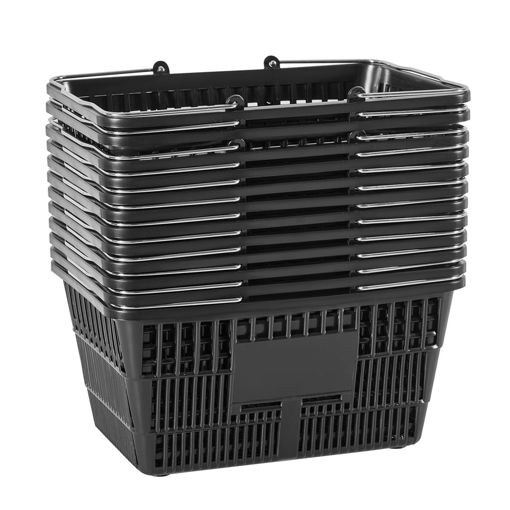 Shopping Baskets, 12 PCS, 21L Stackable PE Plastic Grocery Baskets with Handles, Dense Mesh Structur
