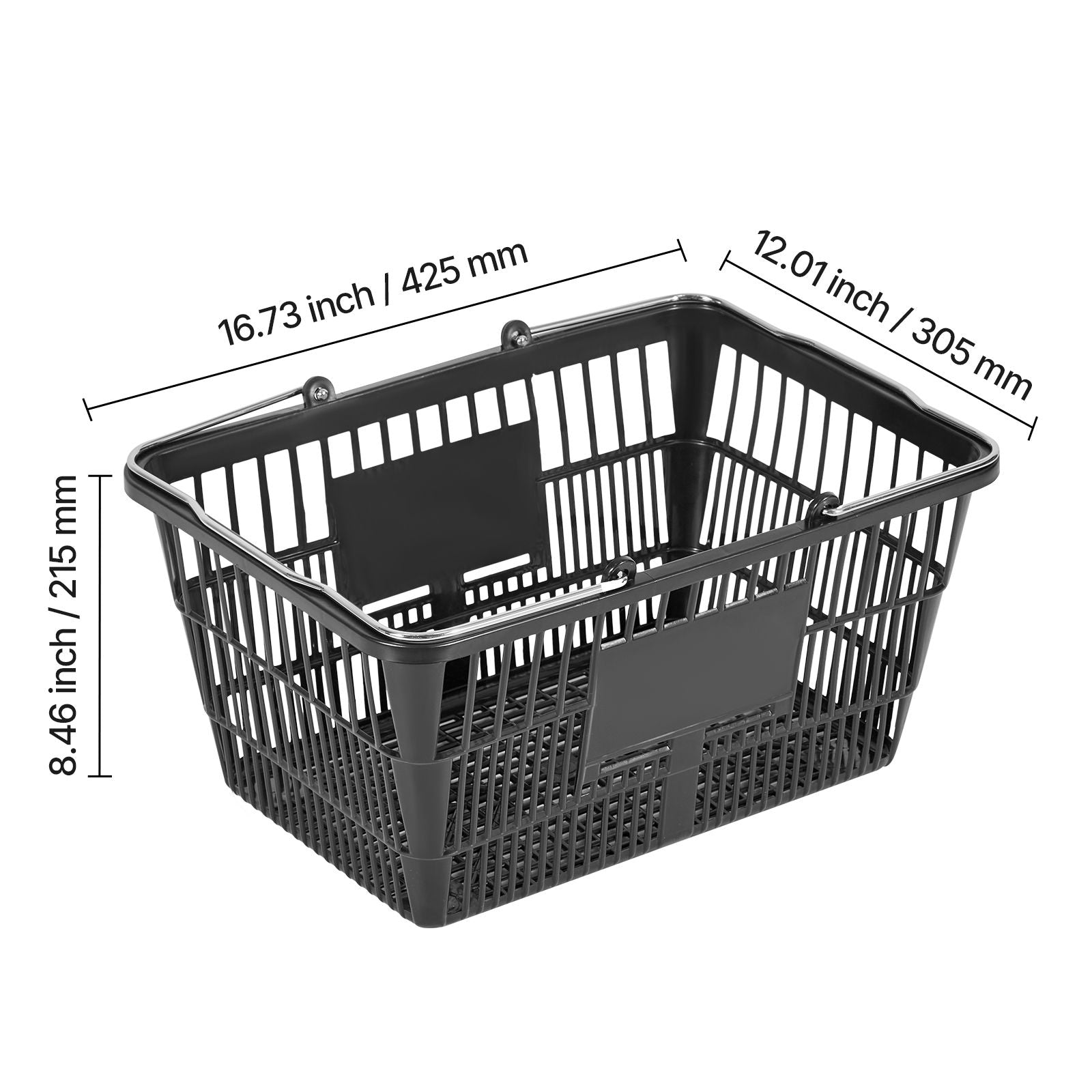 Shopping Baskets, 12 PCS, 21L Stackable PE Plastic Grocery Baskets with Handles, Dense Mesh Structur