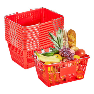 12-Pack Stackable Shopping Baskets with Metal Handles – Large Capacity