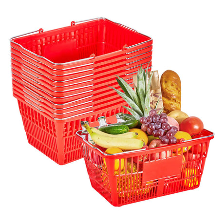 12-Pack Stackable Shopping Baskets with Metal Handles – Large Capacity
