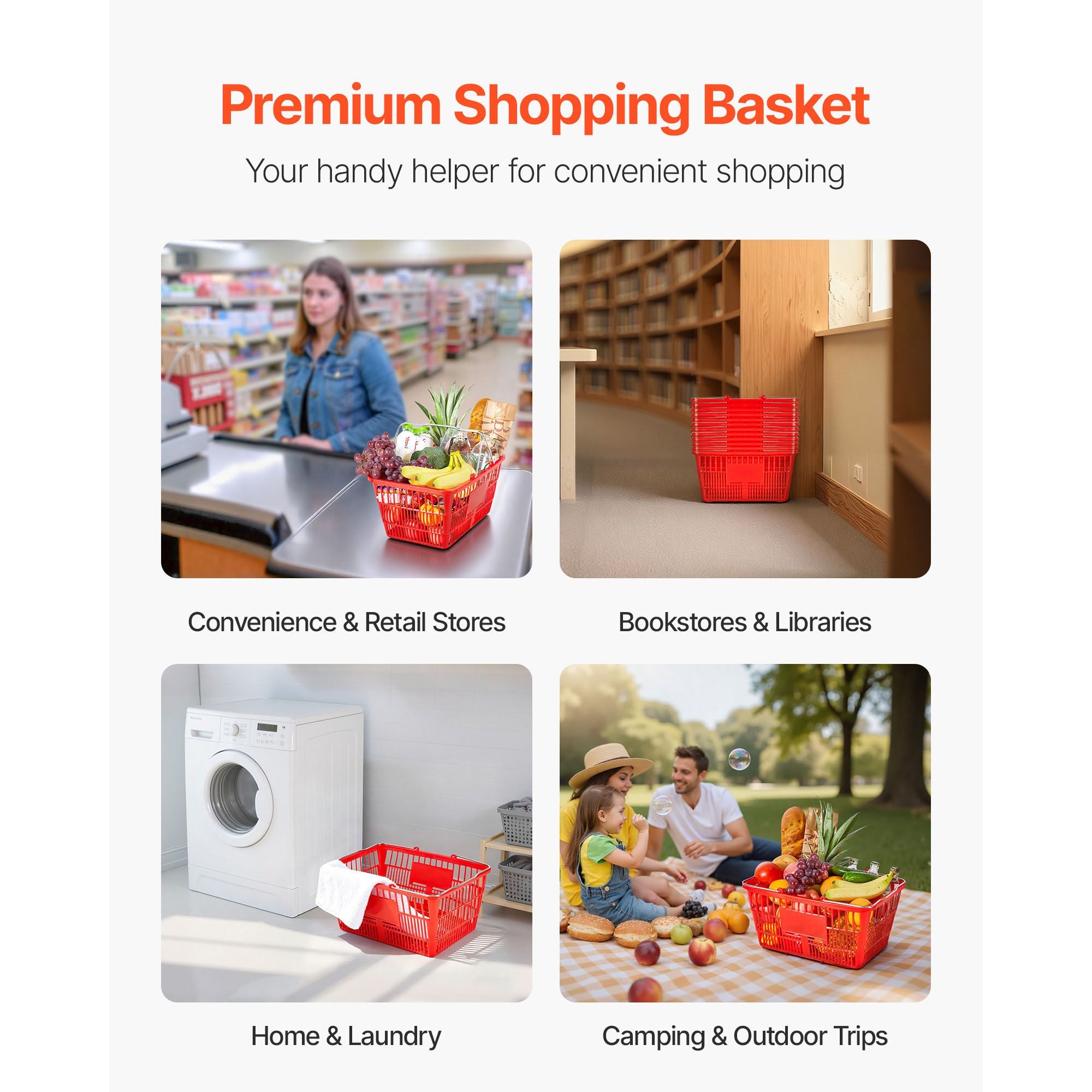 12-Pack Stackable Shopping Baskets with Metal Handles – Large Capacity