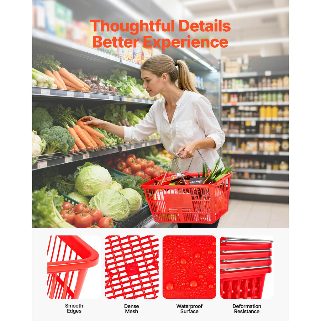 12-Pack Stackable Shopping Baskets with Metal Handles – Large Capacity
