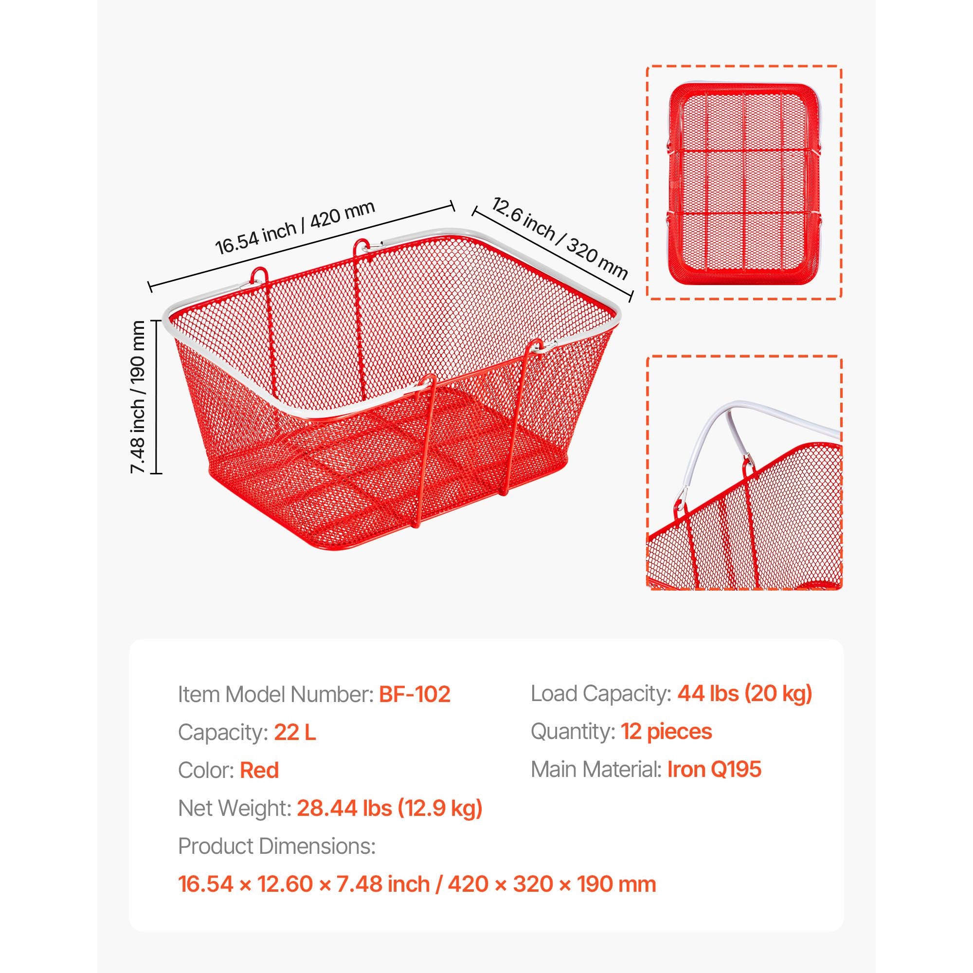 12-Pack Stackable Metal Shopping Baskets for Retail & Home Storage
