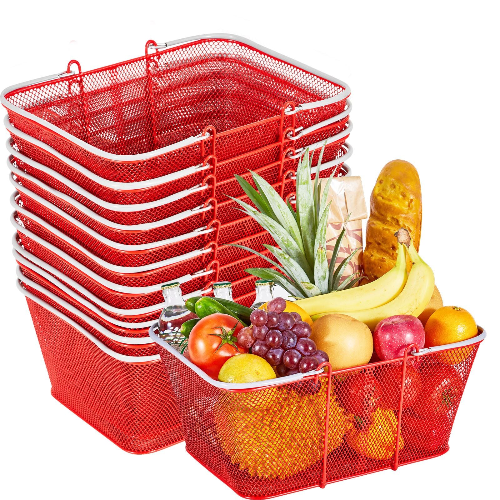 12-Pack Stackable Metal Shopping Baskets for Retail & Home Storage