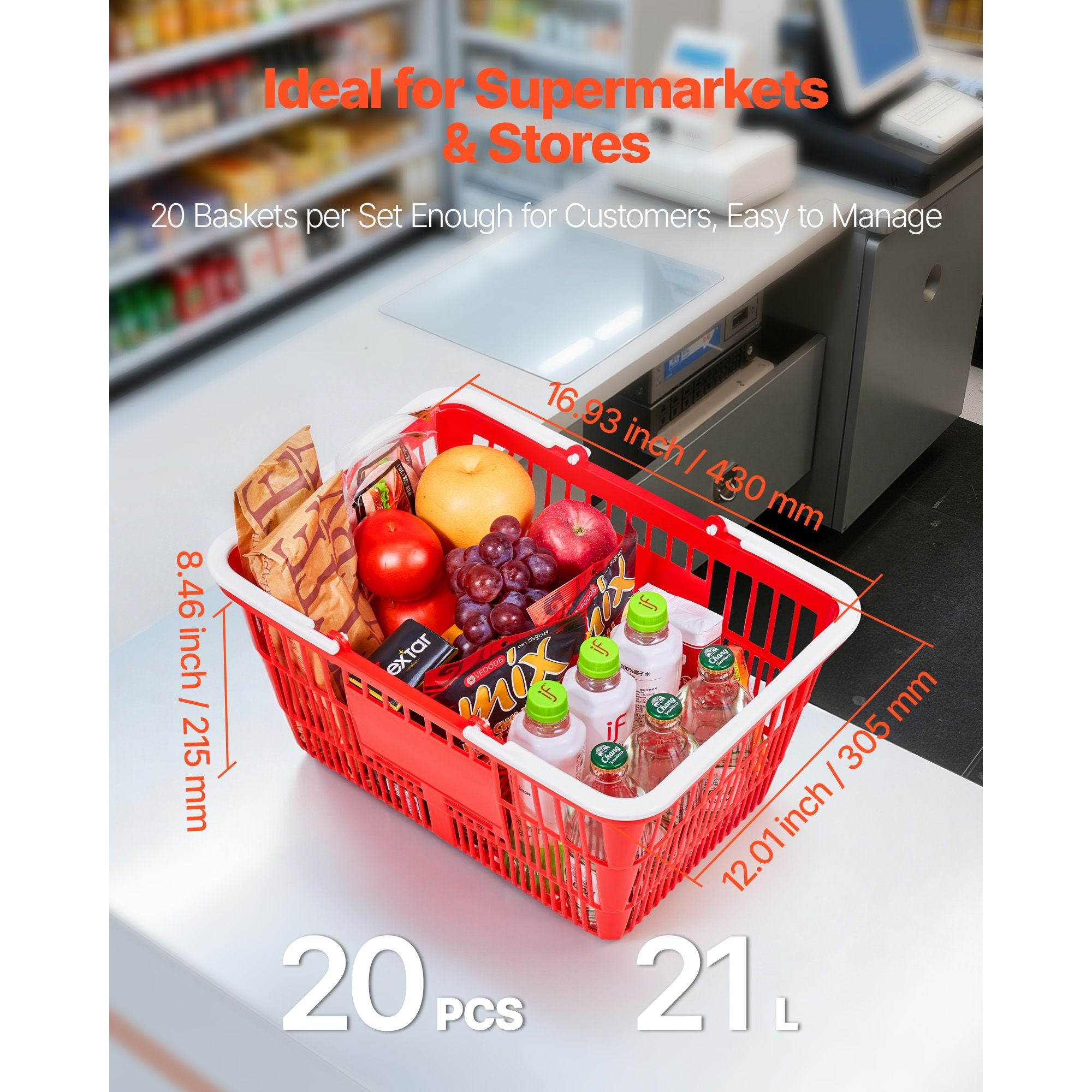Stackable Plastic Shopping Baskets with Handles – 20 Pack