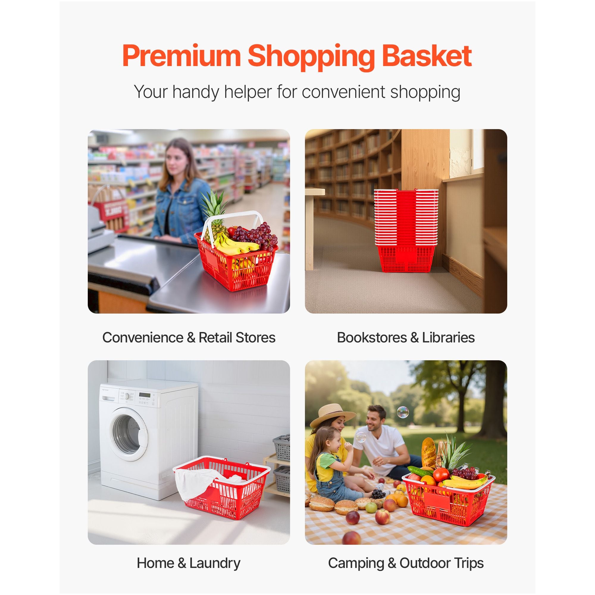 Stackable Plastic Shopping Baskets with Handles – 20 Pack