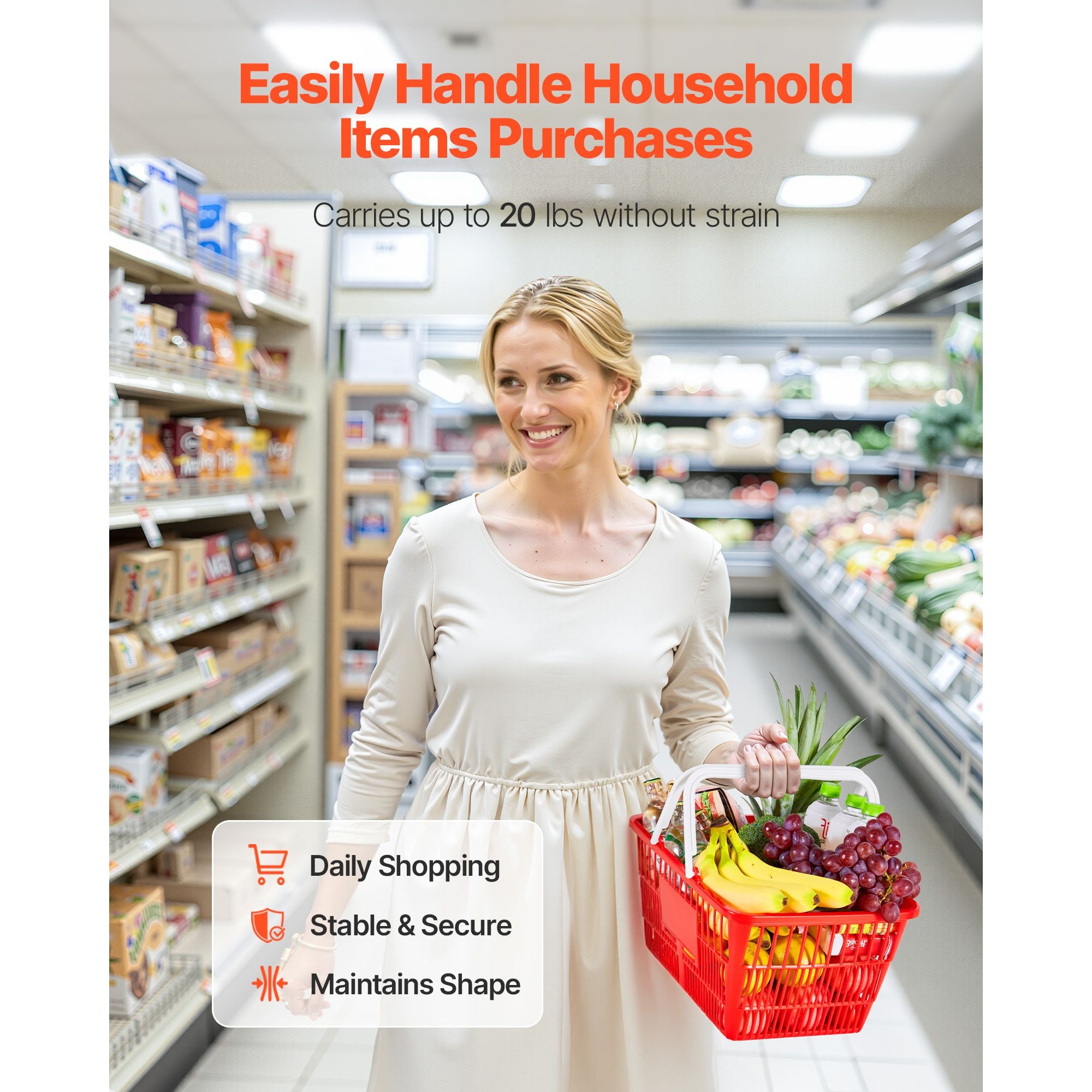 Stackable Plastic Shopping Baskets with Handles – 20 Pack
