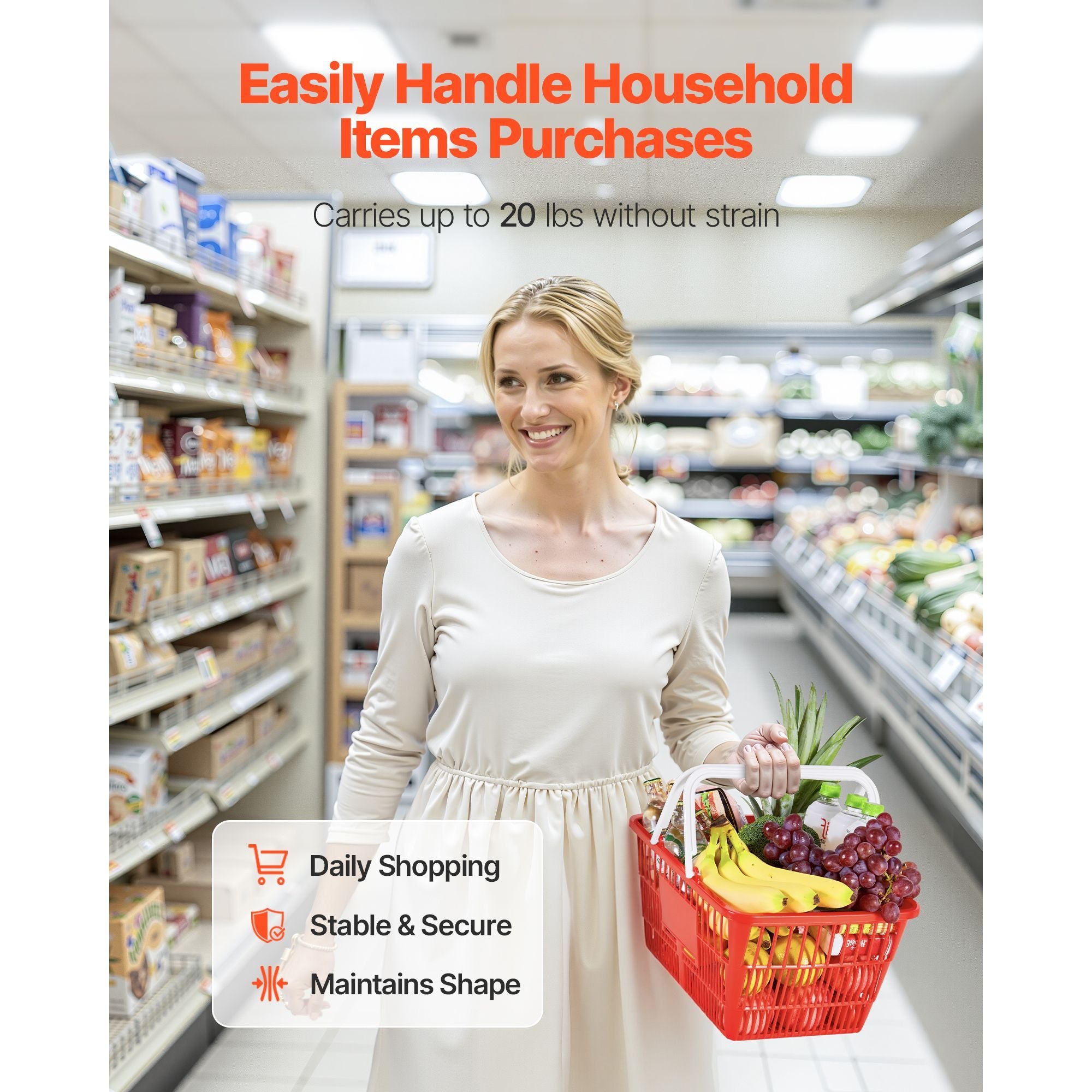 everyday Stackable Shopping Baskets with Ergonomic Handles – 4-Pack