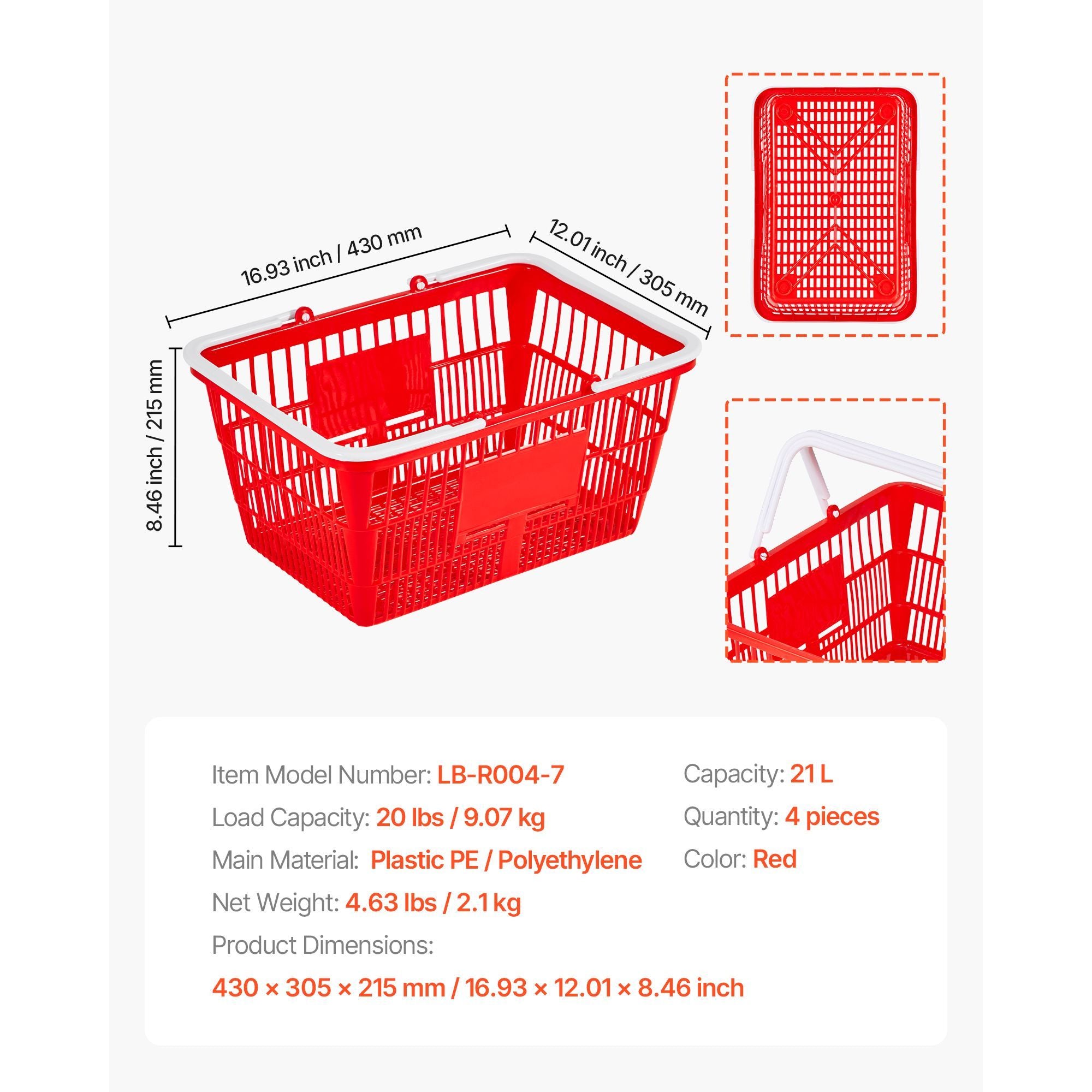 everyday Stackable Shopping Baskets with Ergonomic Handles – 4-Pack