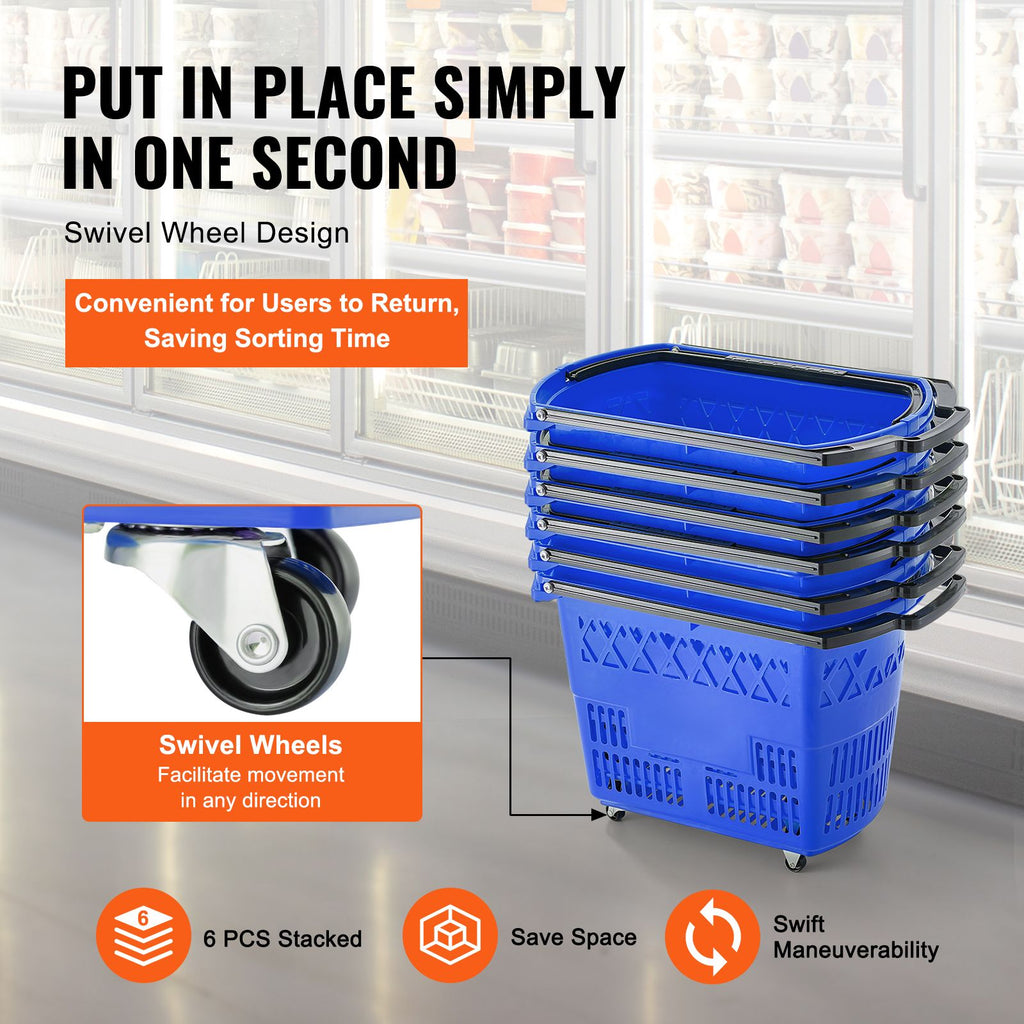 VEVOR Rolling Shopping Basket Set with Handles and Wheels