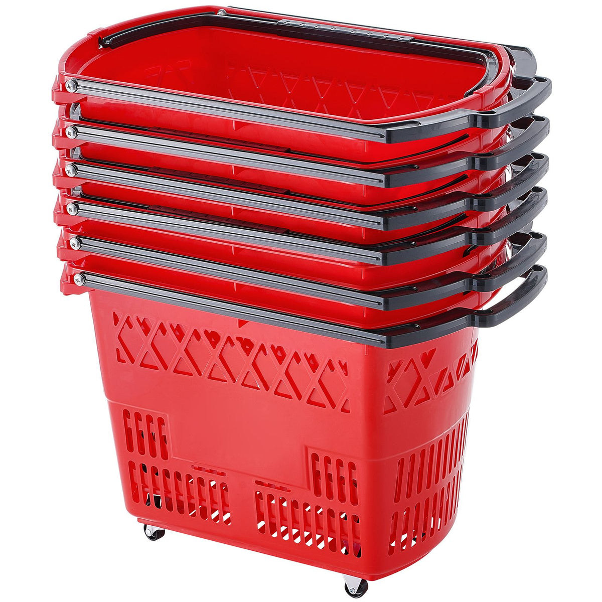 VEVOR Red Rolling Shopping Basket Set with Dual Handles