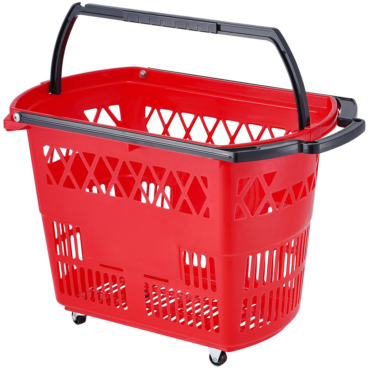VEVOR Red Rolling Shopping Basket Set with Dual Handles