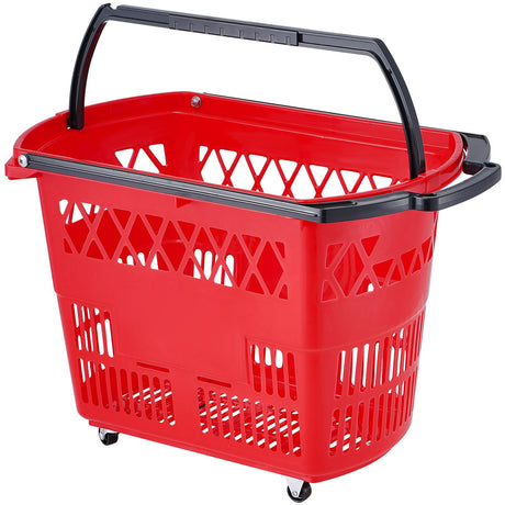 VEVOR Red Rolling Shopping Basket Set with Dual Handles