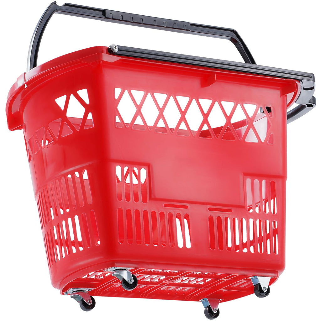 VEVOR Red Rolling Shopping Basket Set with Dual Handles