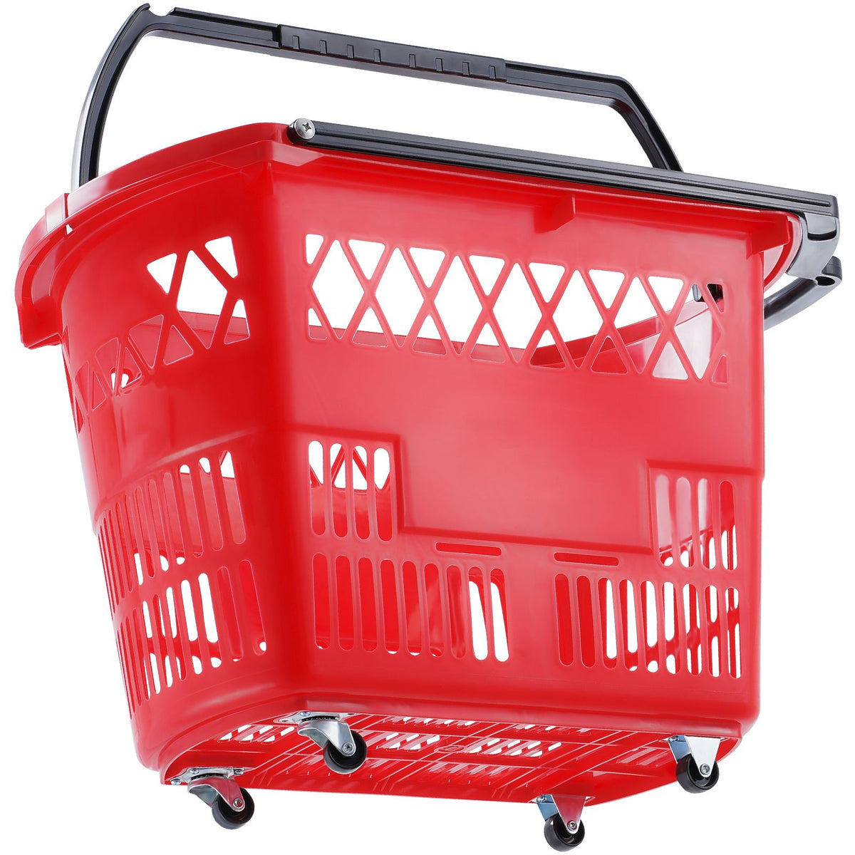 VEVOR Red Rolling Shopping Basket Set with Dual Handles